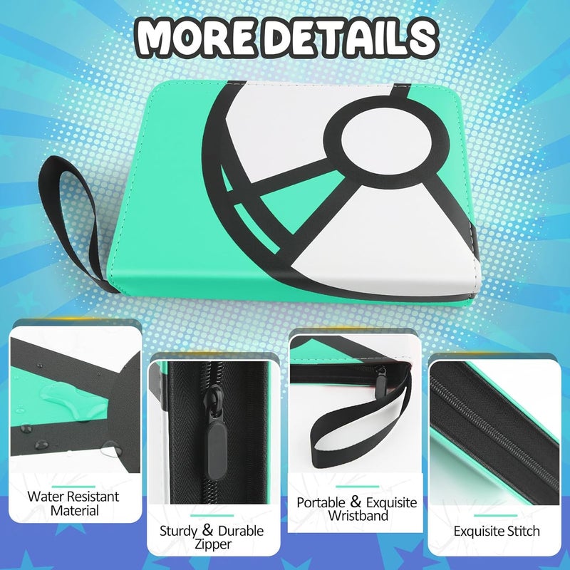 LOYEE Trading Card Binder 4-Pockets, 400 Pockets Card Holder with 50 Removable Sleeves, Large Capacity & Waterproof Zipper Album Holder for Trading Card Collector, Portable Card Album Book for Card-Green - Image 3